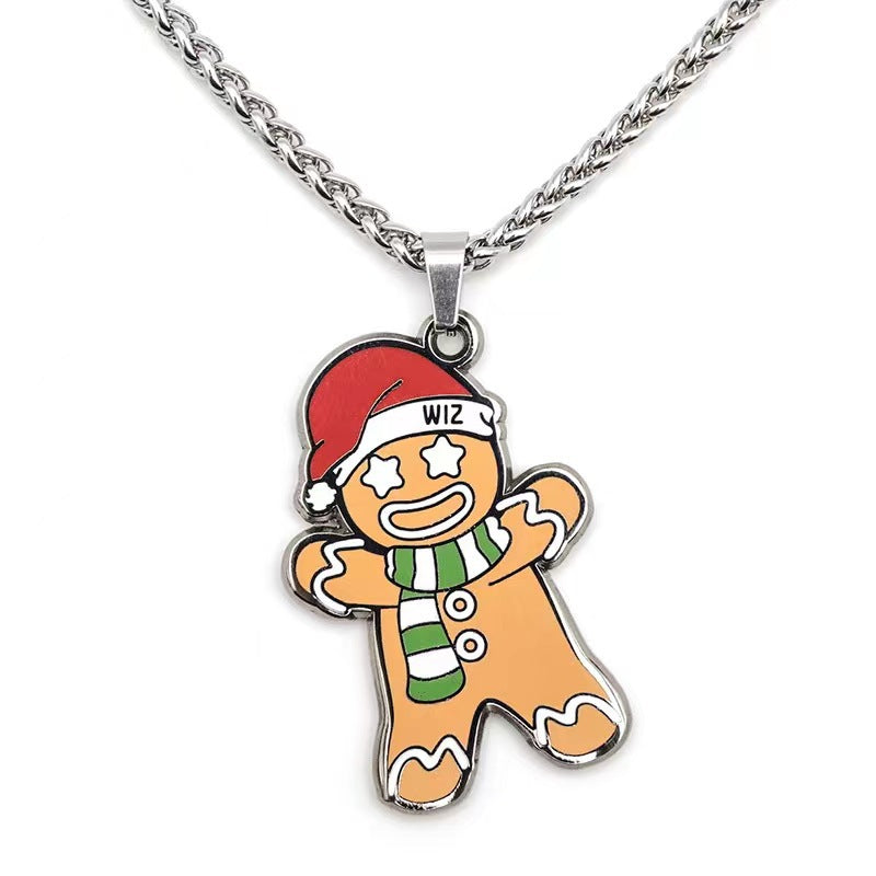Wholesale Enamel Gingerbread Man Christmas Necklace